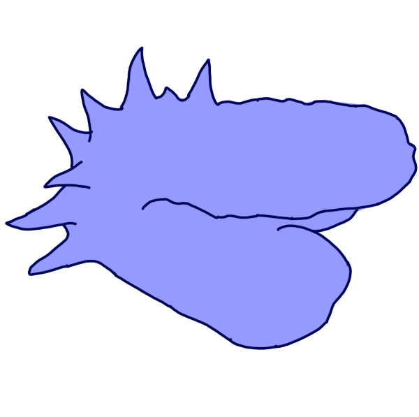 a simple drawing of a fantasy packer. It looks like a light purple penis with spines coming off of it. The packer is outlined in dark blue